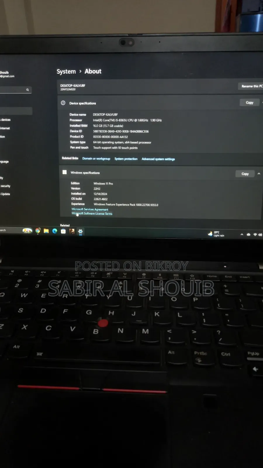 Laptop Lenovo ThinkPad T490s 16GB Intel Core I5 SSD 256GB
