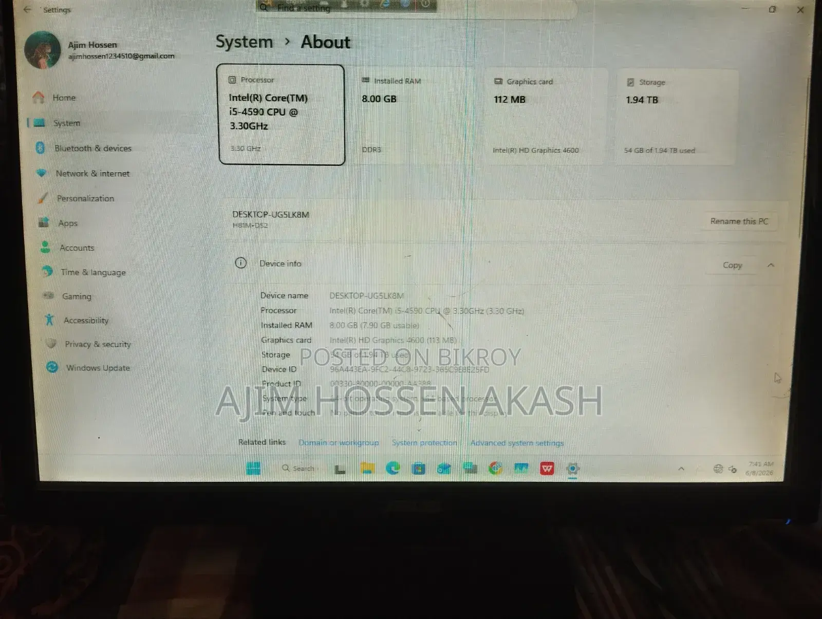 Desktop Computer 8GB Intel Core I5 HDD 2T