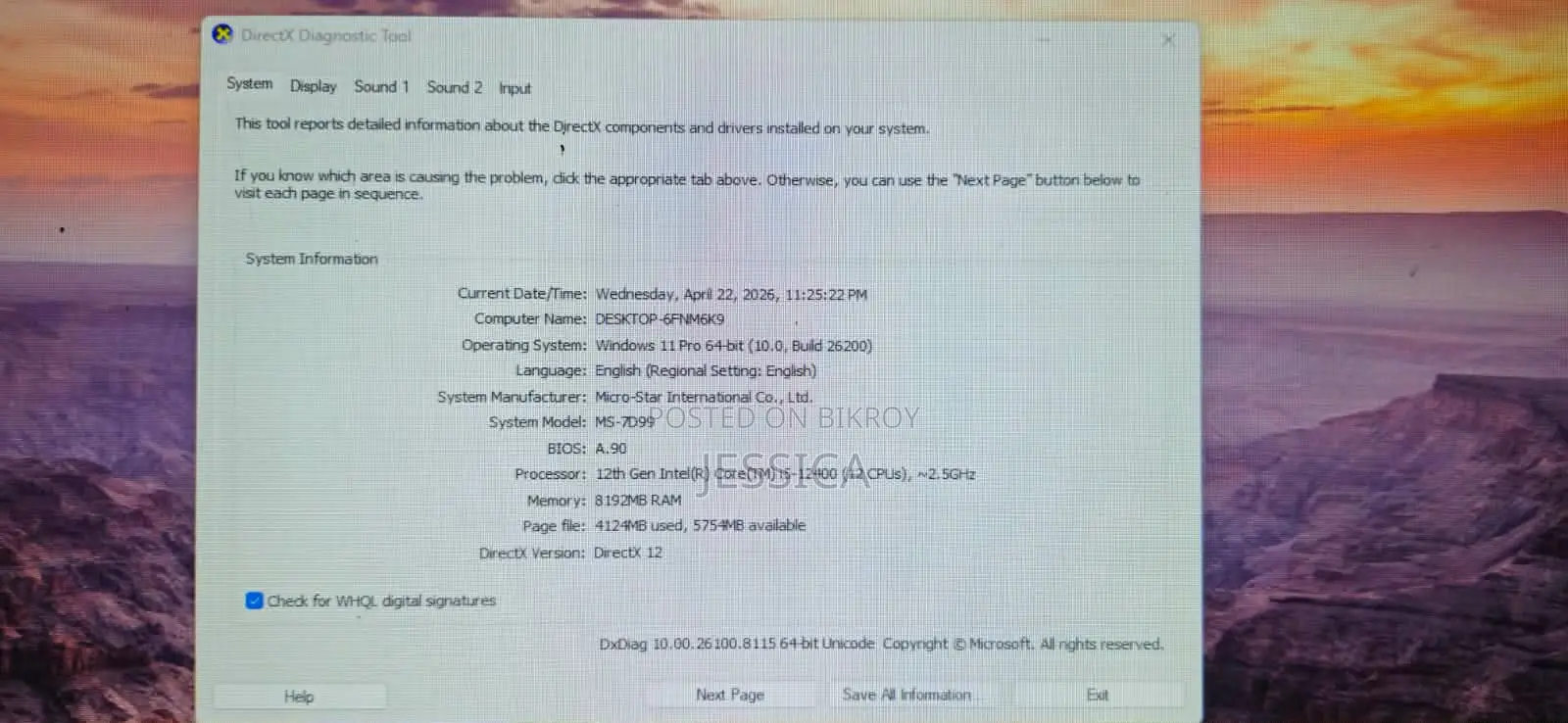 Desktop Computer 8GB Intel Core i5 SSD 512GB