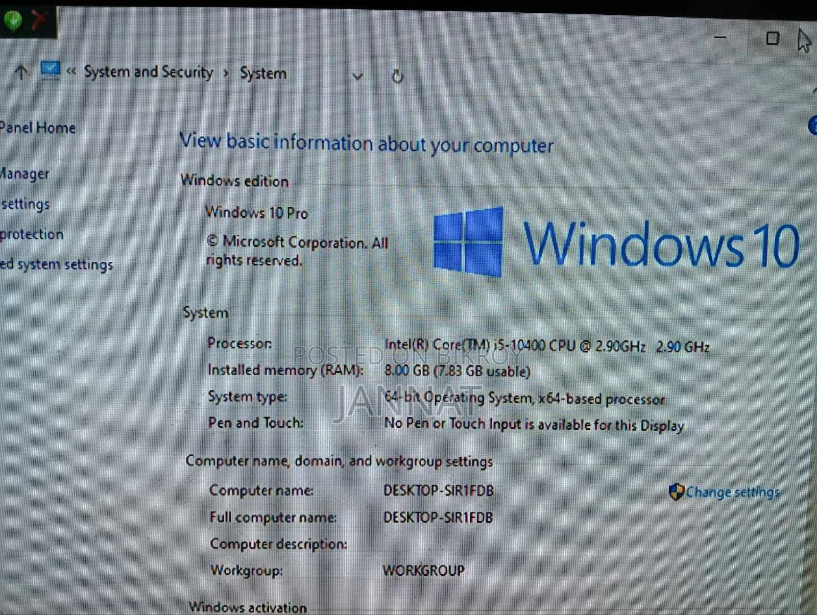 Desktop Computer MSI model 8GB Intel Core i5 SSD 256GB