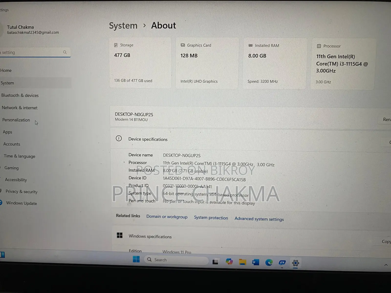 Laptop MSI Modern 14 8GB Intel Core i3 SSD 512GB