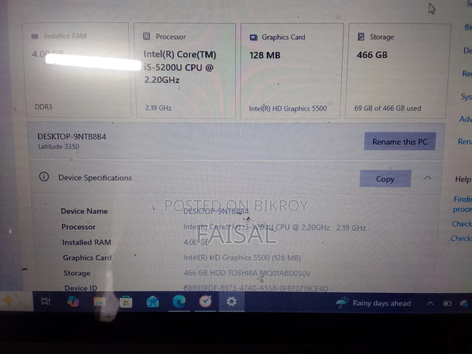 Laptop Dell Latitude 3350 4GB Intel Core i5 HDD 250GB