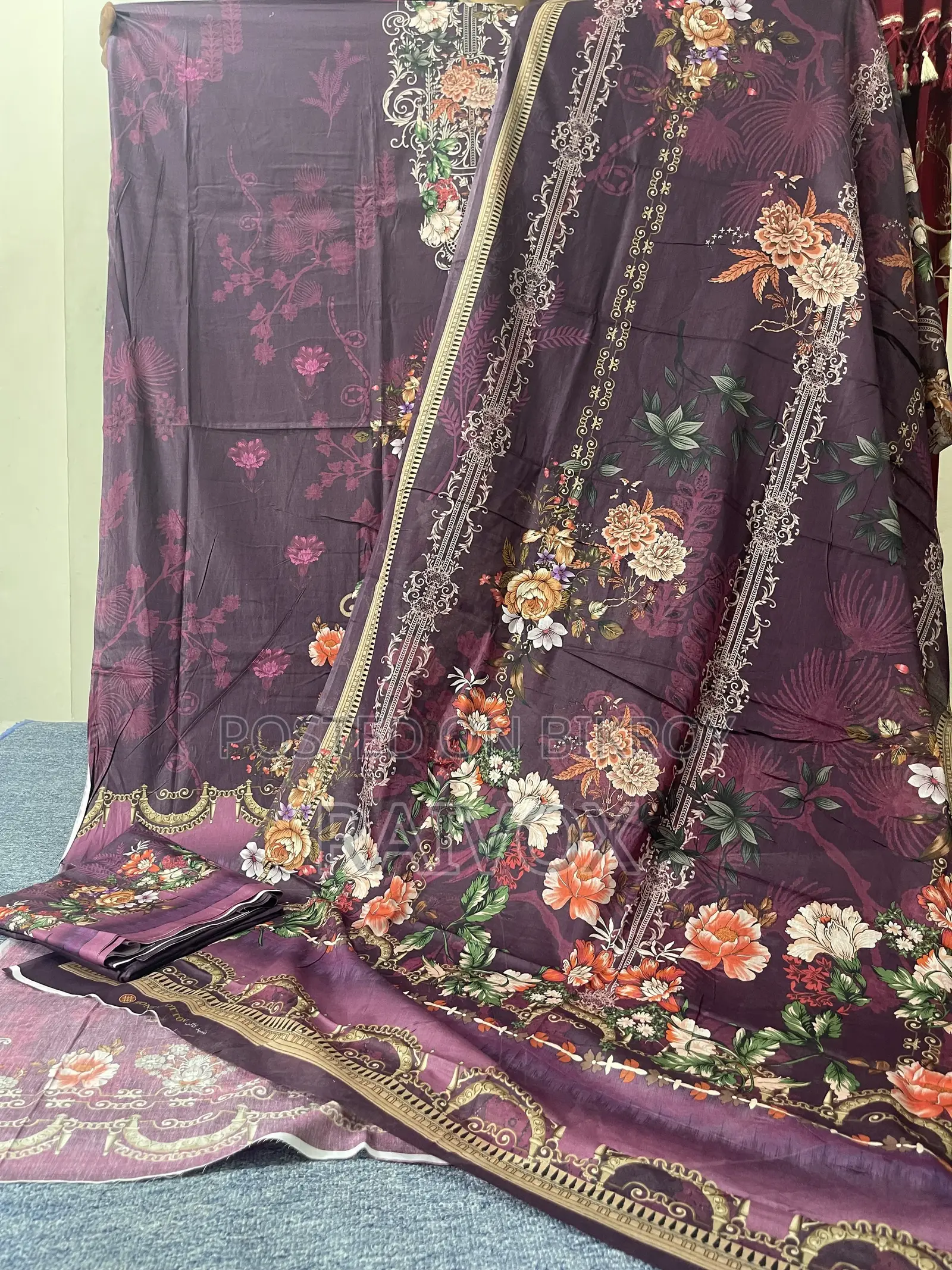 Honey Cotton Deep Plum Purple Floral Unstitched Three Piece