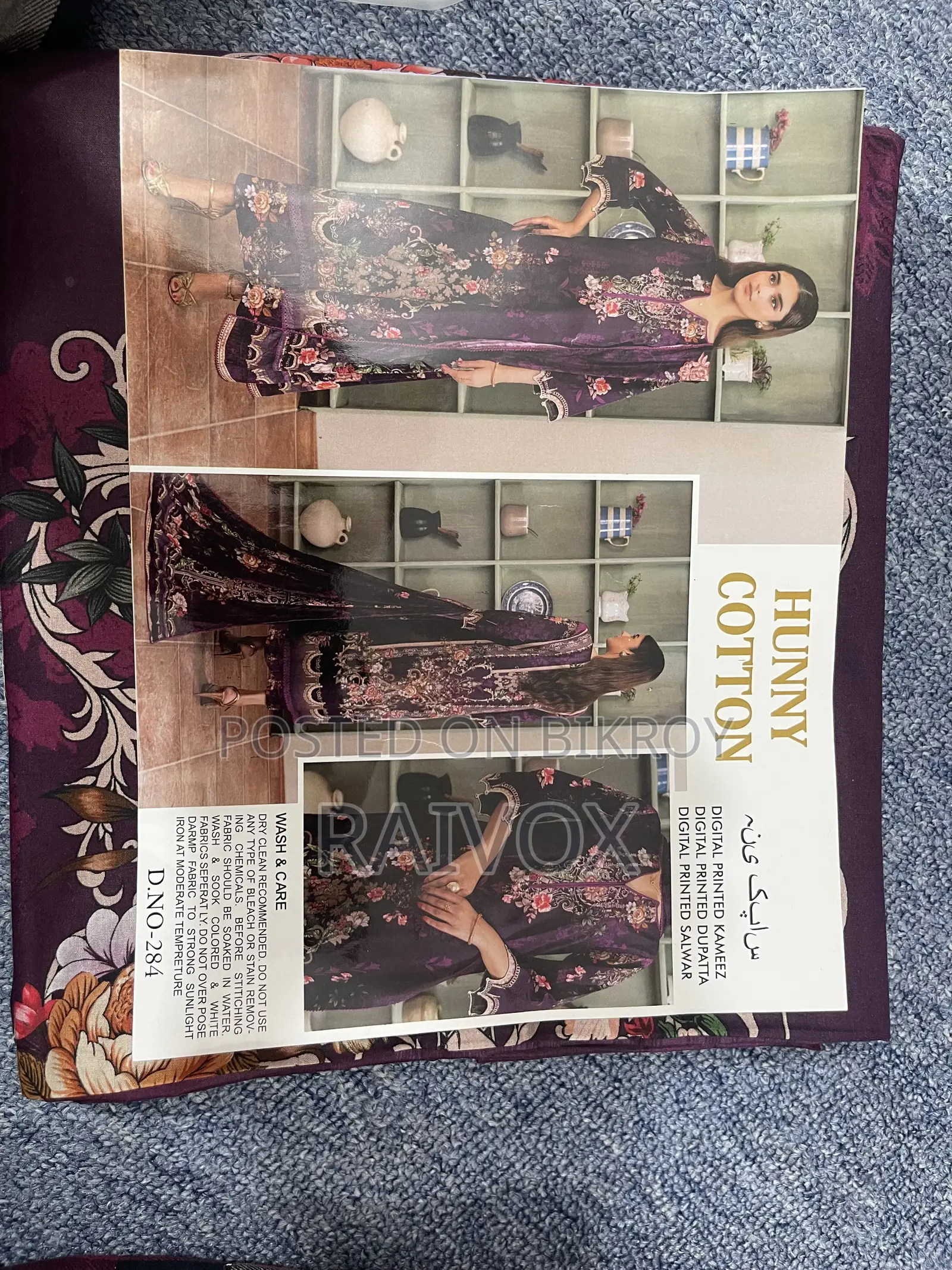 Honey Cotton Deep Plum Purple Floral Unstitched Three Piece