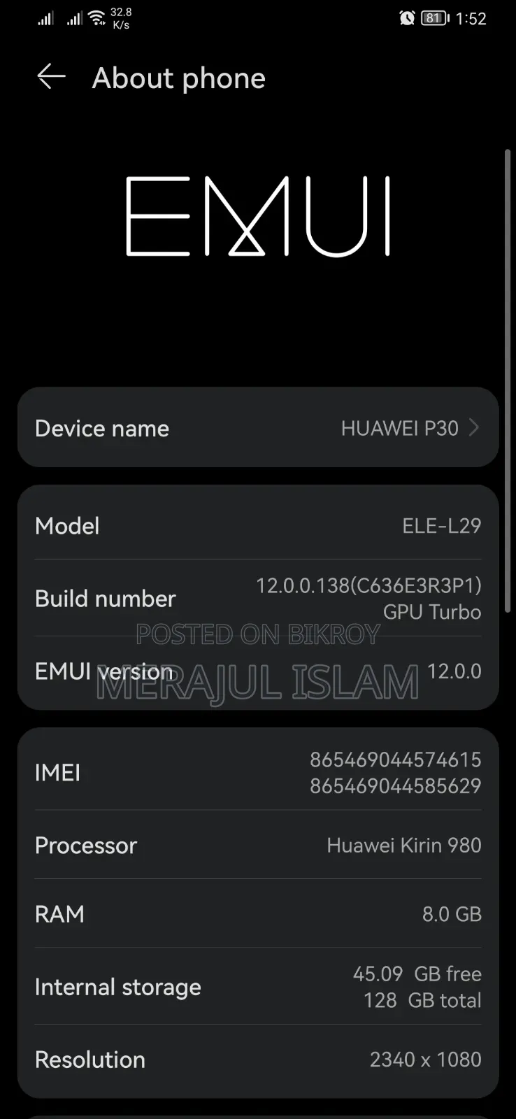 Huawei P30 128 GB Blue