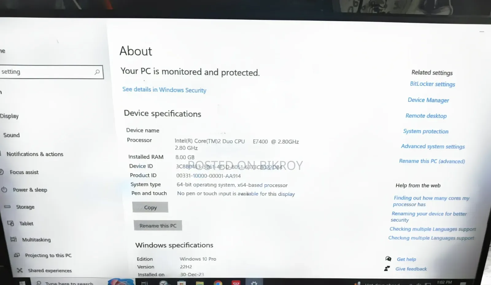 Desktop Computer HP 8GB Intel Core 2 Duo HDD+SSD 128GB