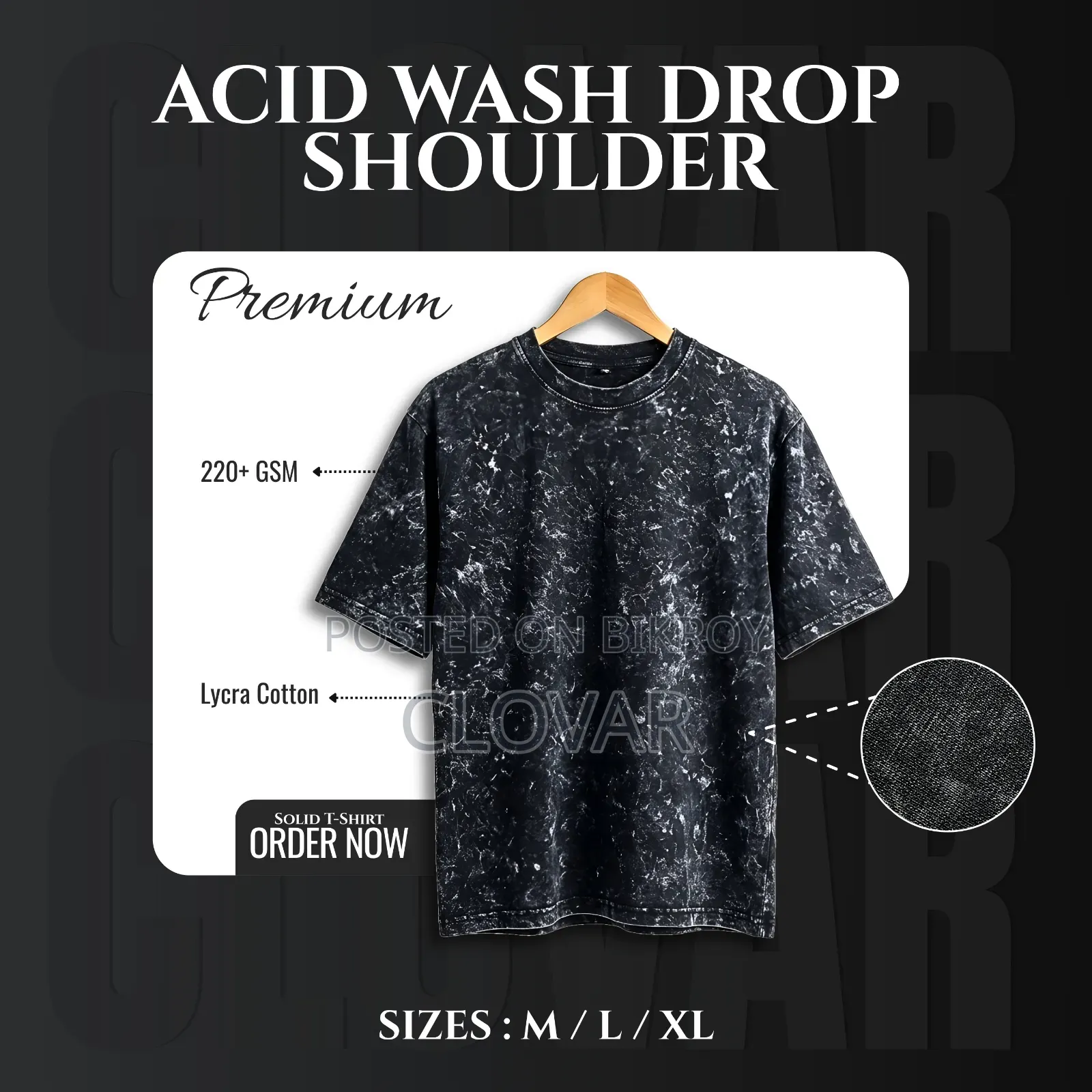 Premium Acid Washed Drop Shoulder T-Shirt in Black and Green