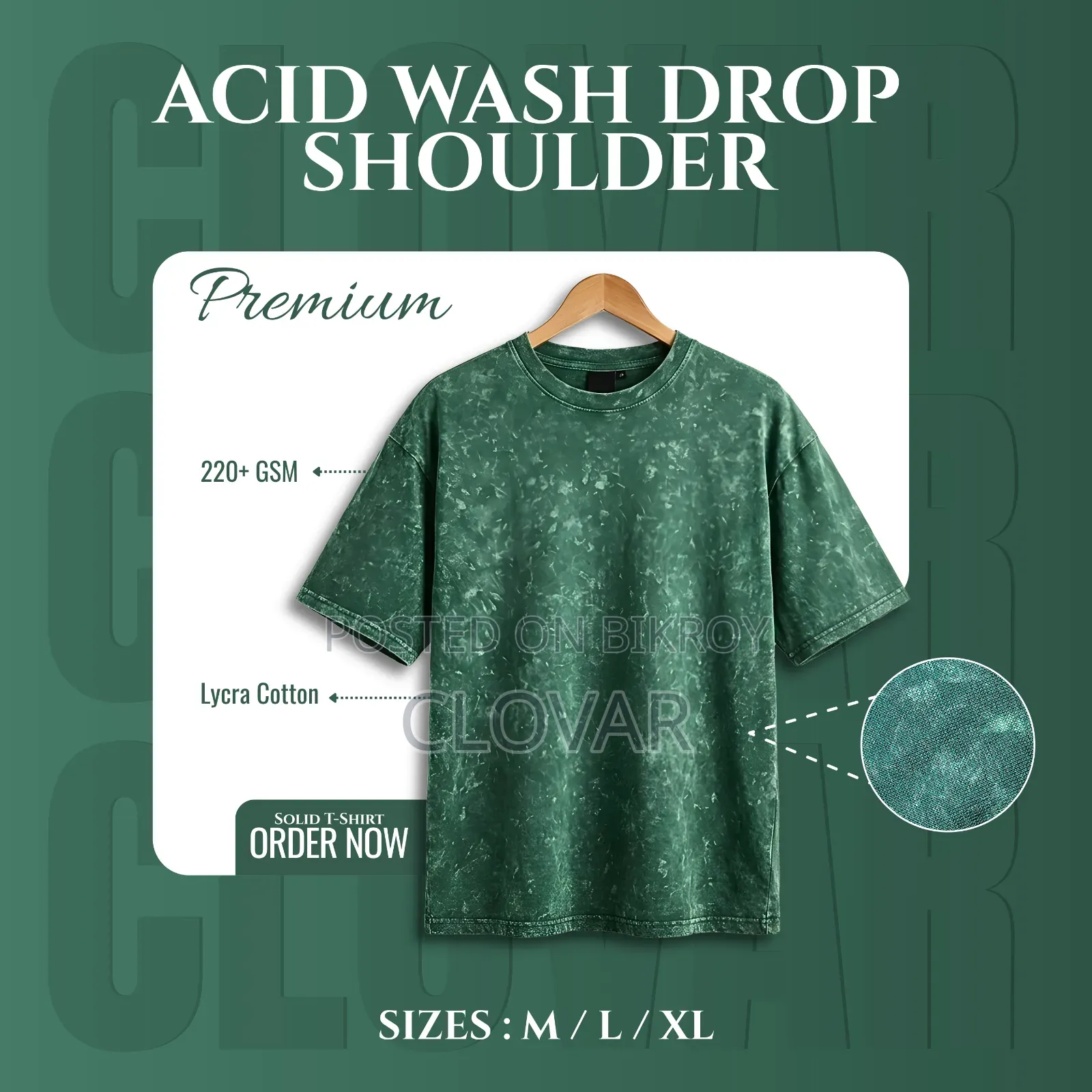 Premium Acid Washed Drop Shoulder T-Shirt in Black and Green