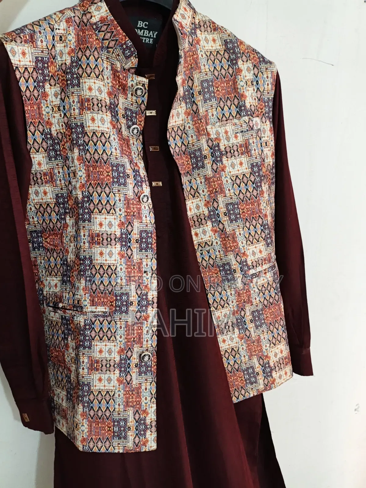 Dark Red Original Indian Panjabi With Matching Premium Coat – For Sale