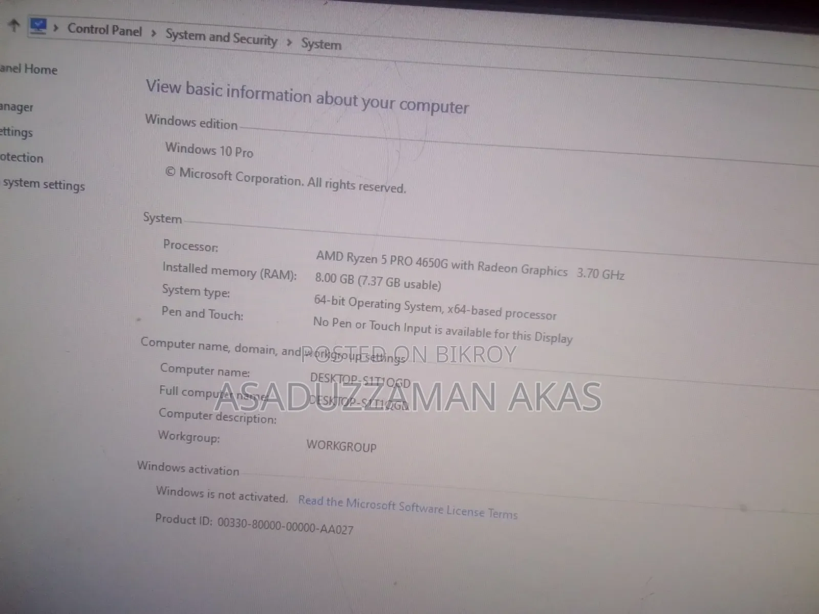 Desktop Computer 8GB AMD Ryzen 5 HDD 256GB