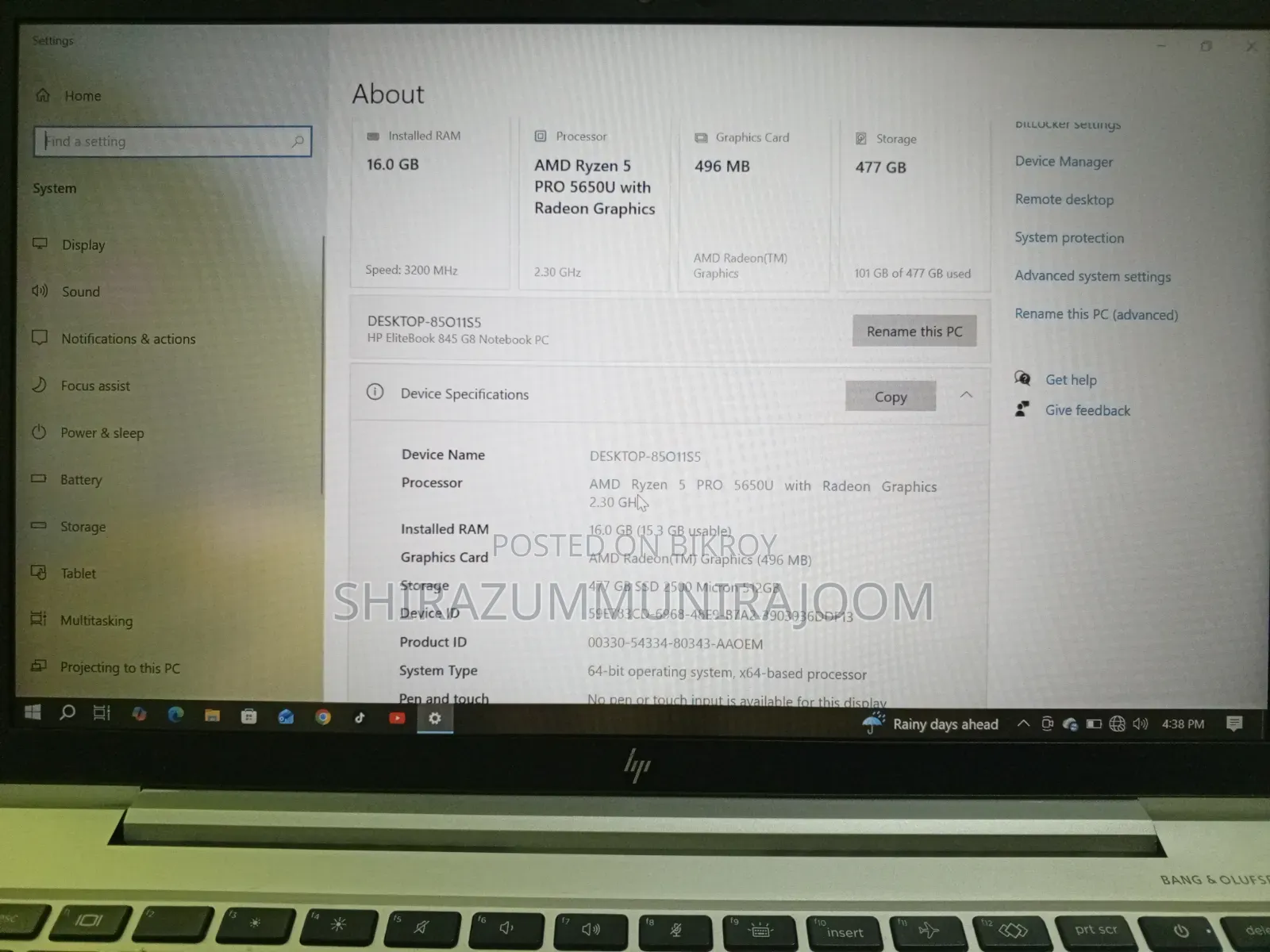 Laptop HP EliteBook 845 G8 16GB AMD Ryzen 5 SSD 512GB