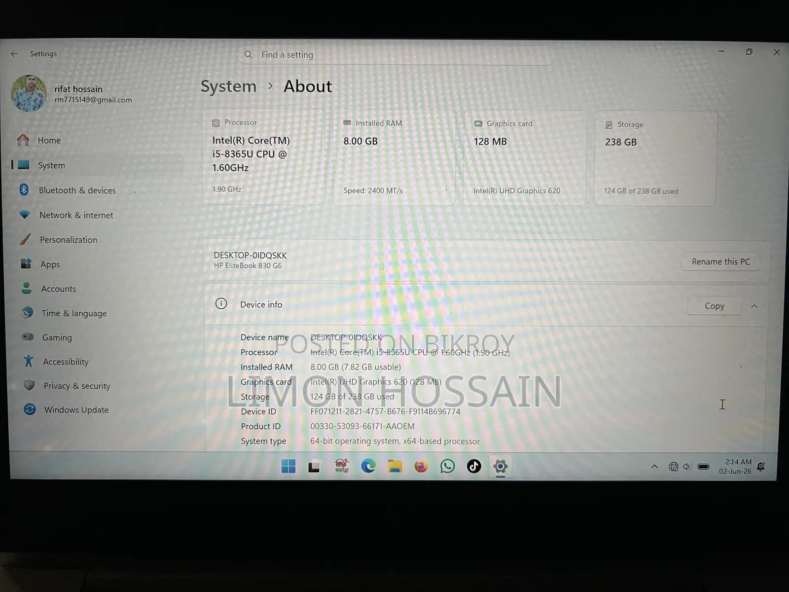 Laptop HP EliteBook 830 G6 8GB Intel Core i5 HDD+SSD 256GB