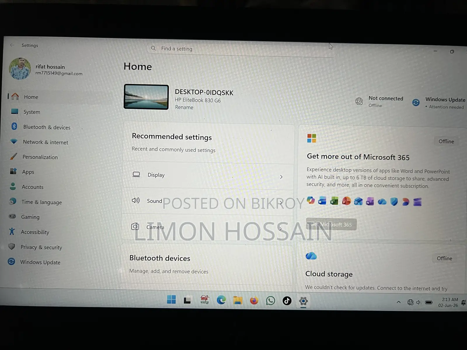 Laptop HP EliteBook 830 G6 8GB Intel Core i5 HDD+SSD 256GB