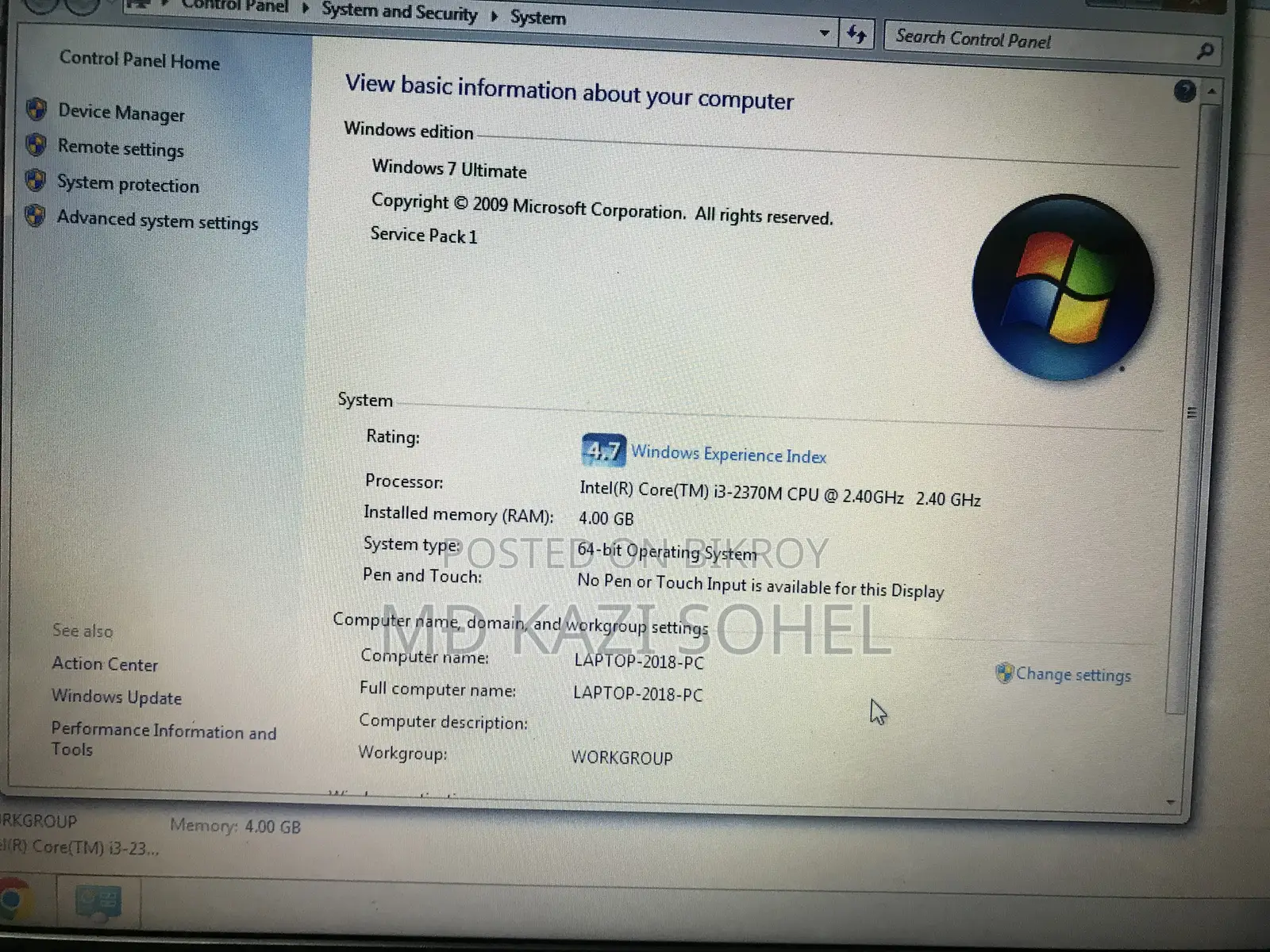 Laptop Dell Inspiron 15 4GB Intel Core I3 SSD 256GB