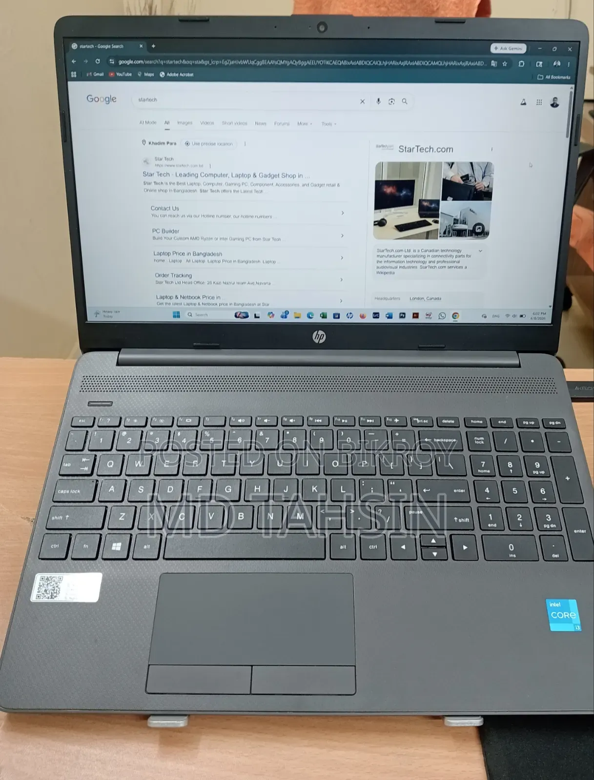 Laptop HP 250 G8 8GB Intel Core I3 HDD+SSD 1T