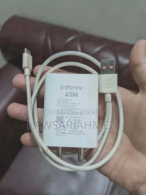 Original Infinix 45W Fast Charger With Type C Cable
