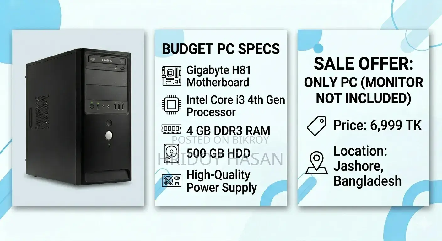 Desktop Computer 4GB Intel Core I3 HDD 500GB