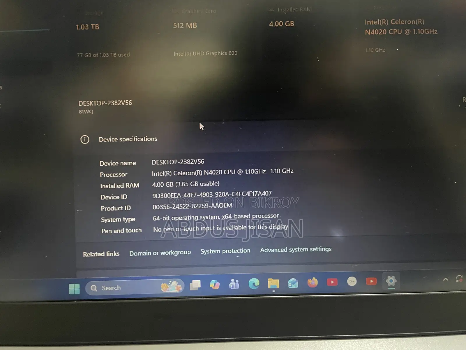 Laptop Lenovo Ideapad 3 4GB Intel Celeron SSD 1T