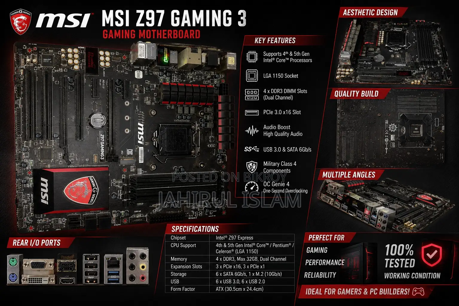 Msi Z97 Gaming 3 Gaming Motherboard | Lga 1150 | Intel Z97 |