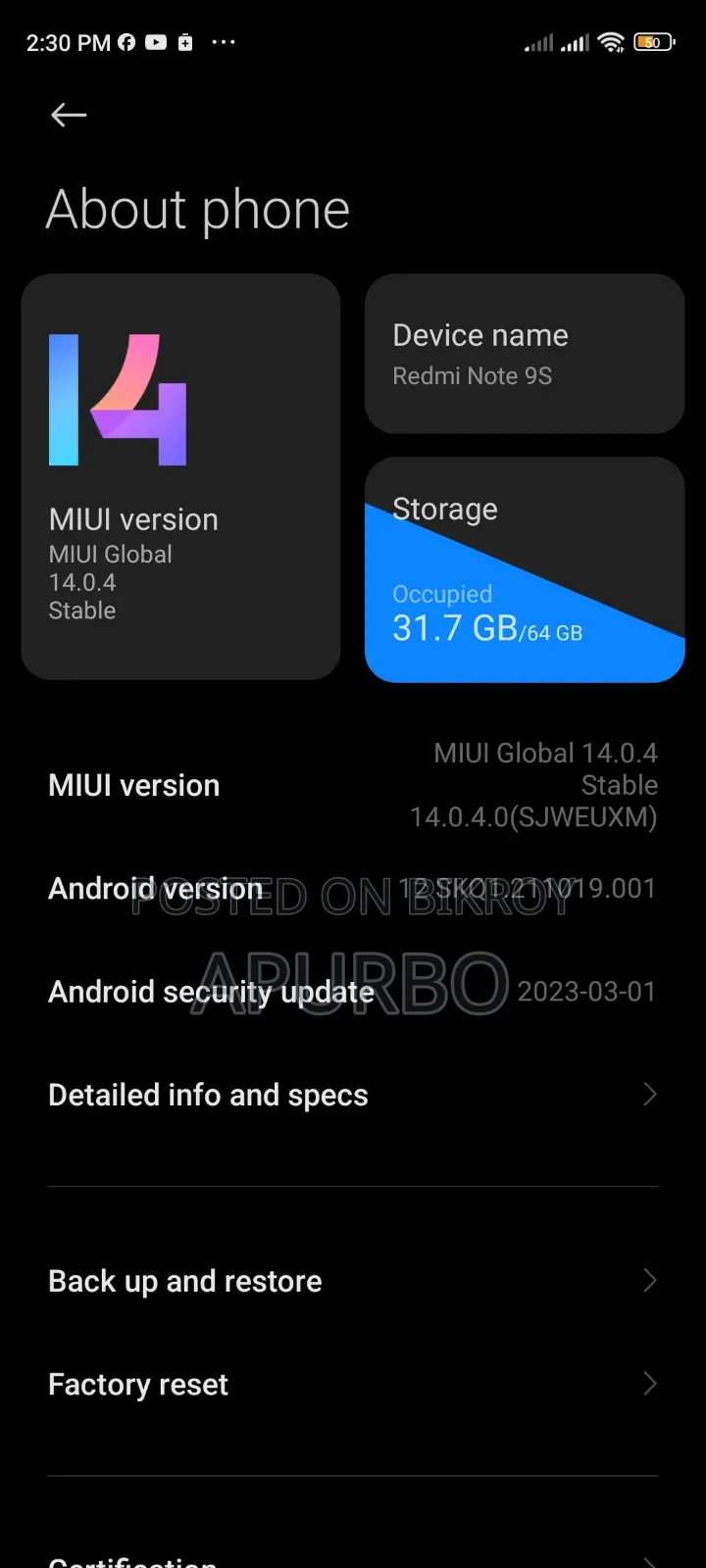 Xiaomi Redmi Note 9S 64 GB White