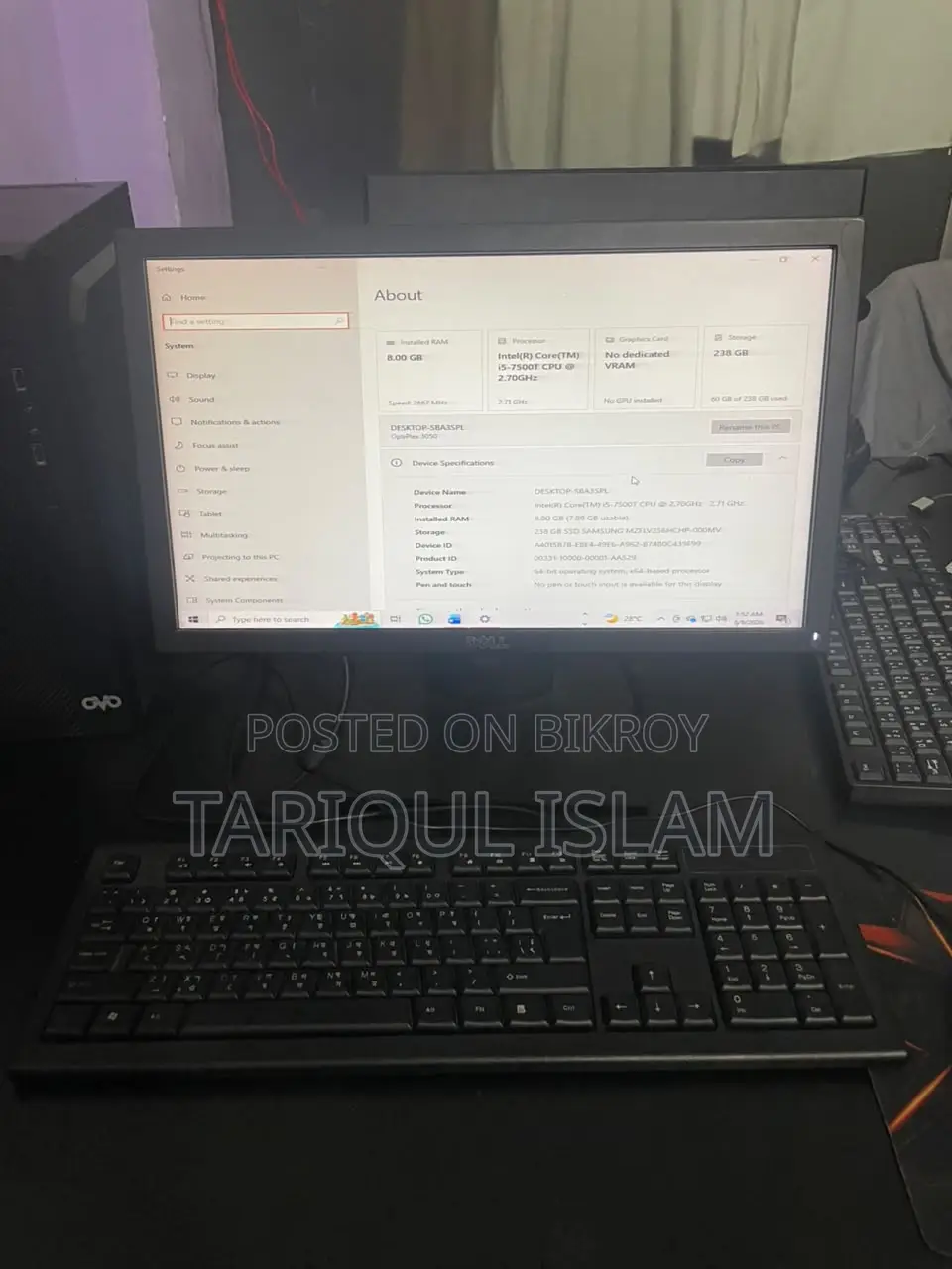 Desktop Computer Dell OptiPlex 3050 8GB Intel Core I5 SSD 256GB