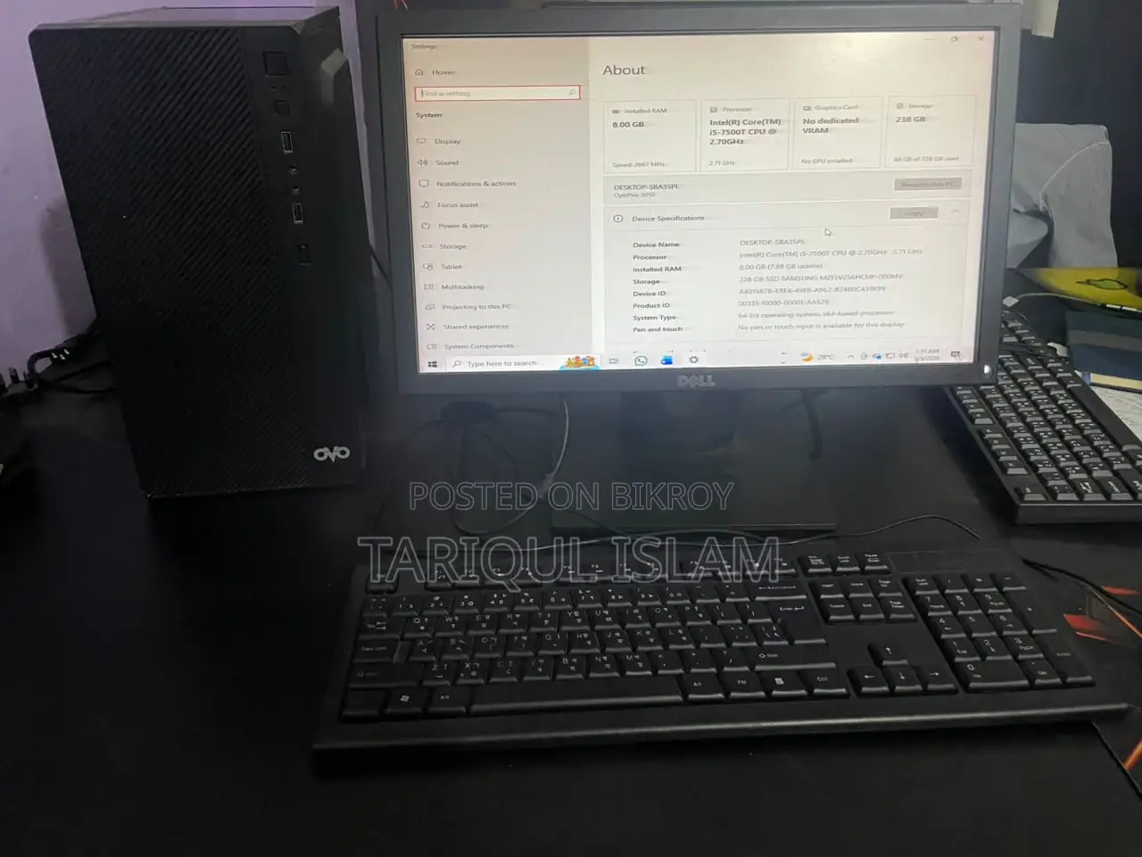 Desktop Computer Dell OptiPlex 3050 8GB Intel Core I5 SSD 256GB