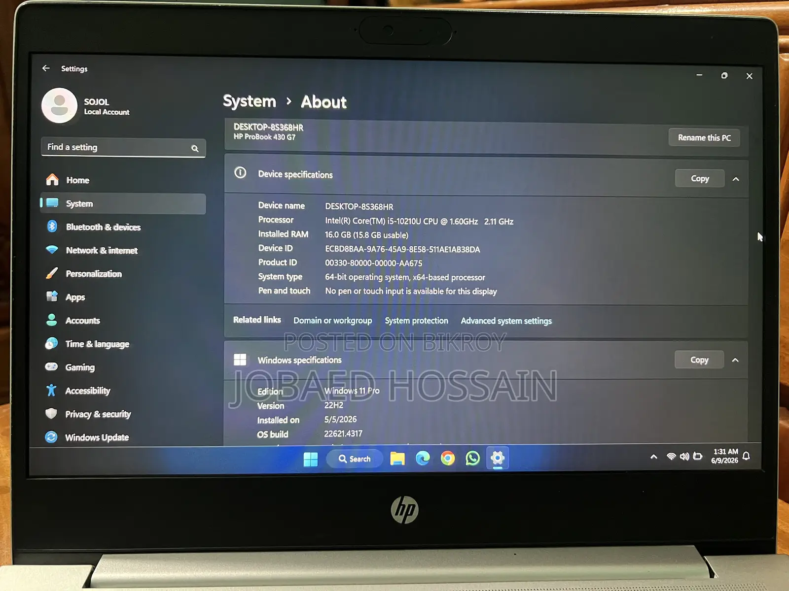 Laptop HP ProBook 430 G7 16GB Intel Core i5 SSHD (Hybrid) 256GB