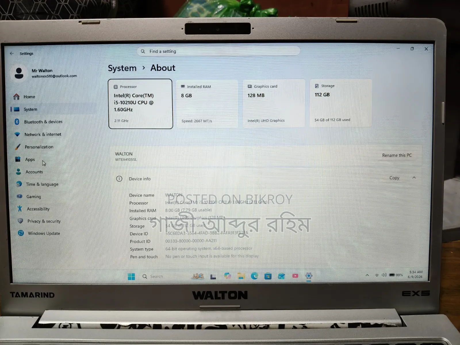 Laptop 8GB Intel Core I5 SSD 128GB