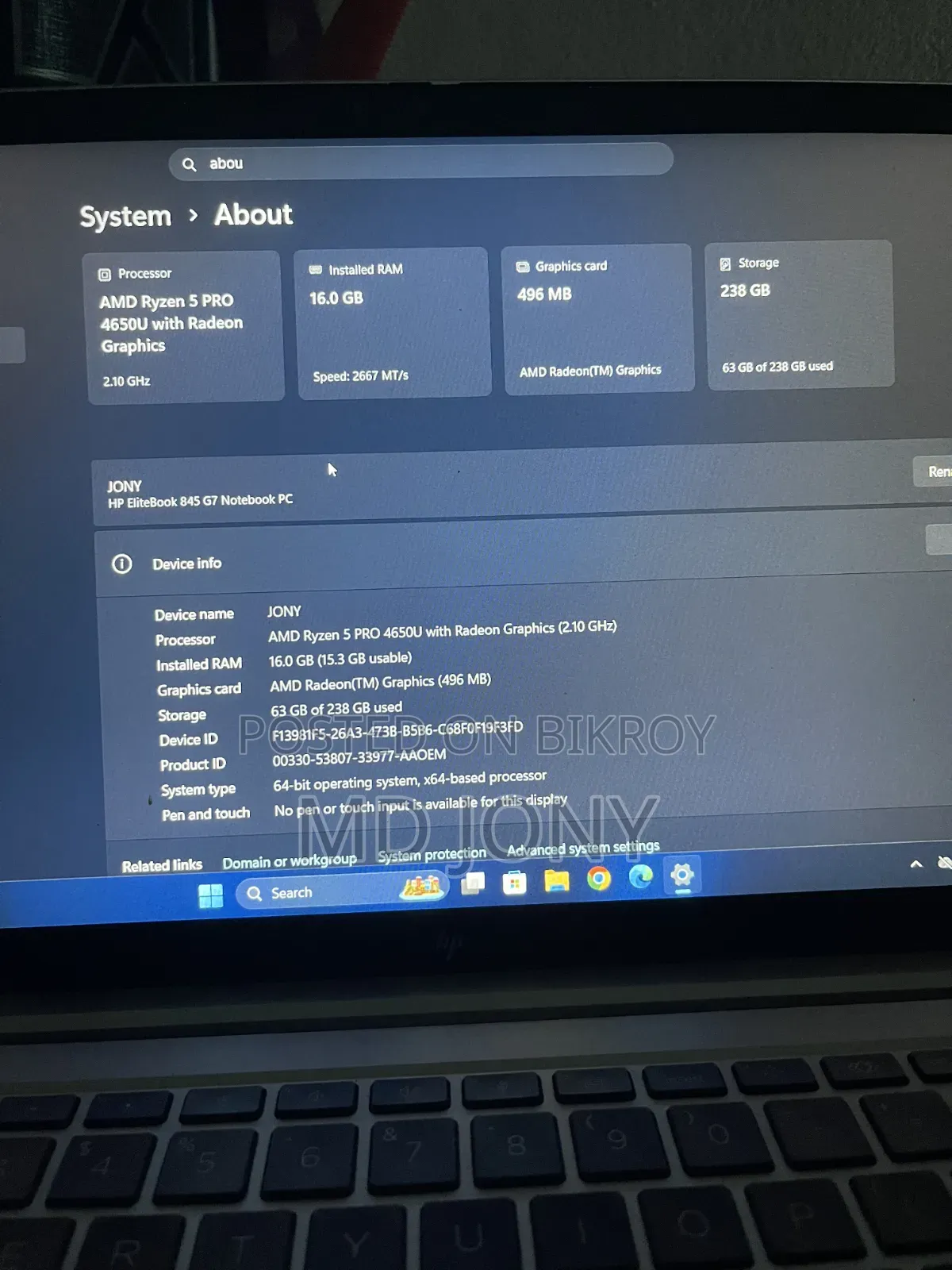 Laptop HP EliteBook 845 G7 16GB Intel Core i5 HDD+SSD 256GB