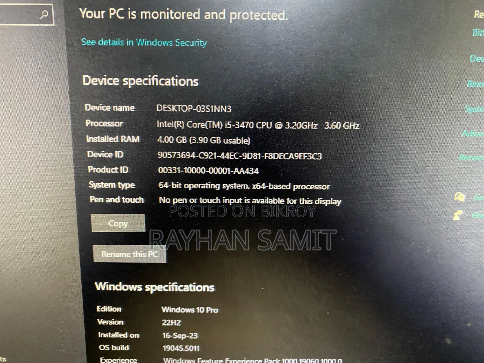 Desktop Computer 4GB Intel Core I5 SSD 128GB
