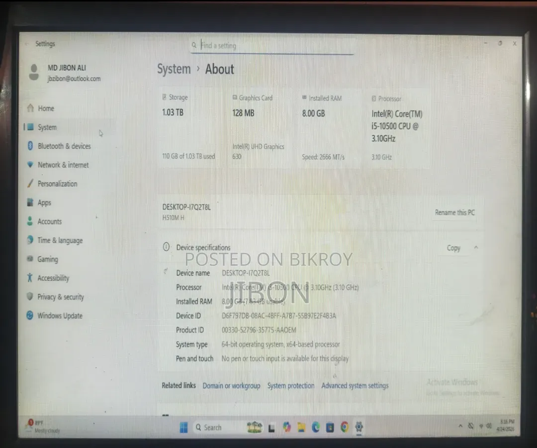 Desktop Computer 8GB Intel Core I5 HDD 1T