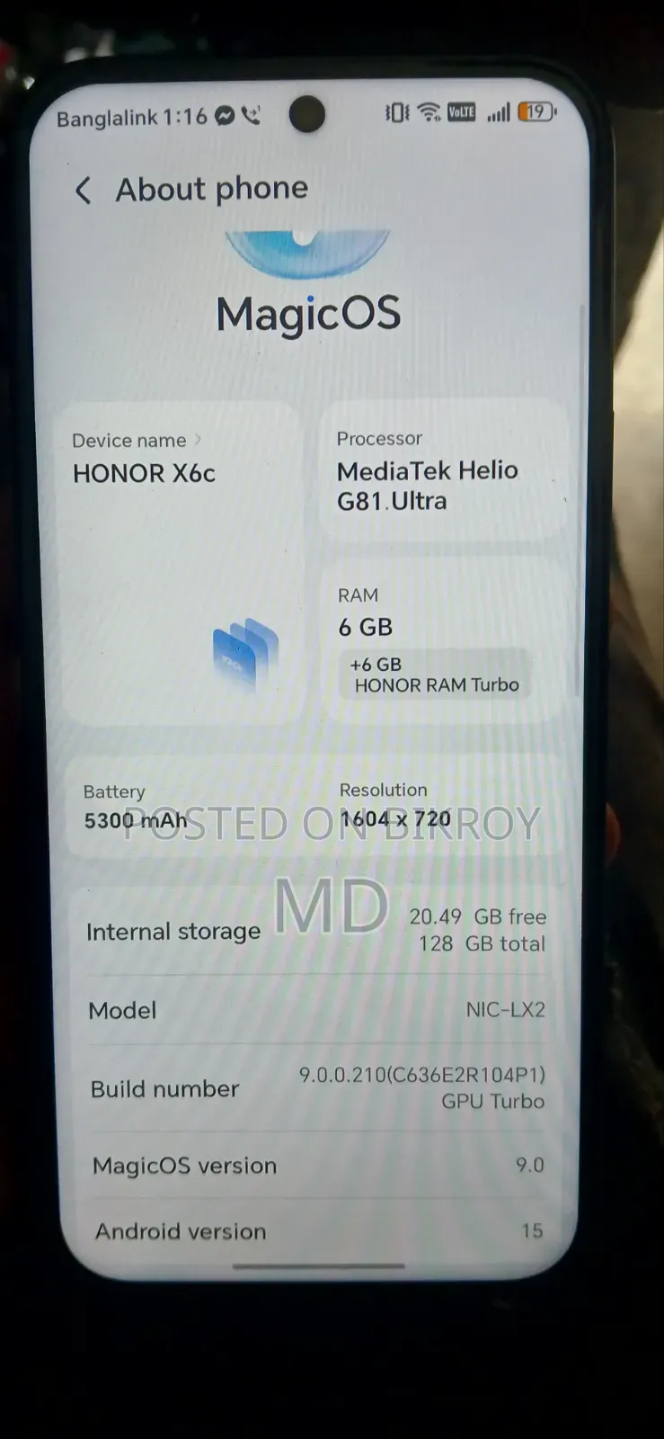 অনার এক্স৬সি ১২৮ জিবি ব্ল্যাক