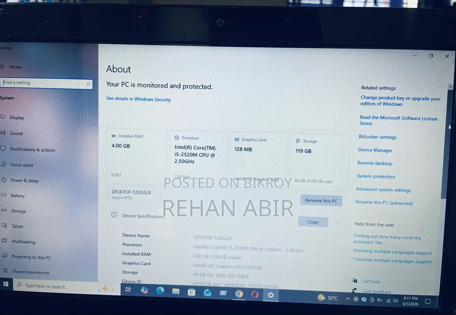 Laptop Acer Aspire 4752 4GB Intel Core i5 SSD 128GB