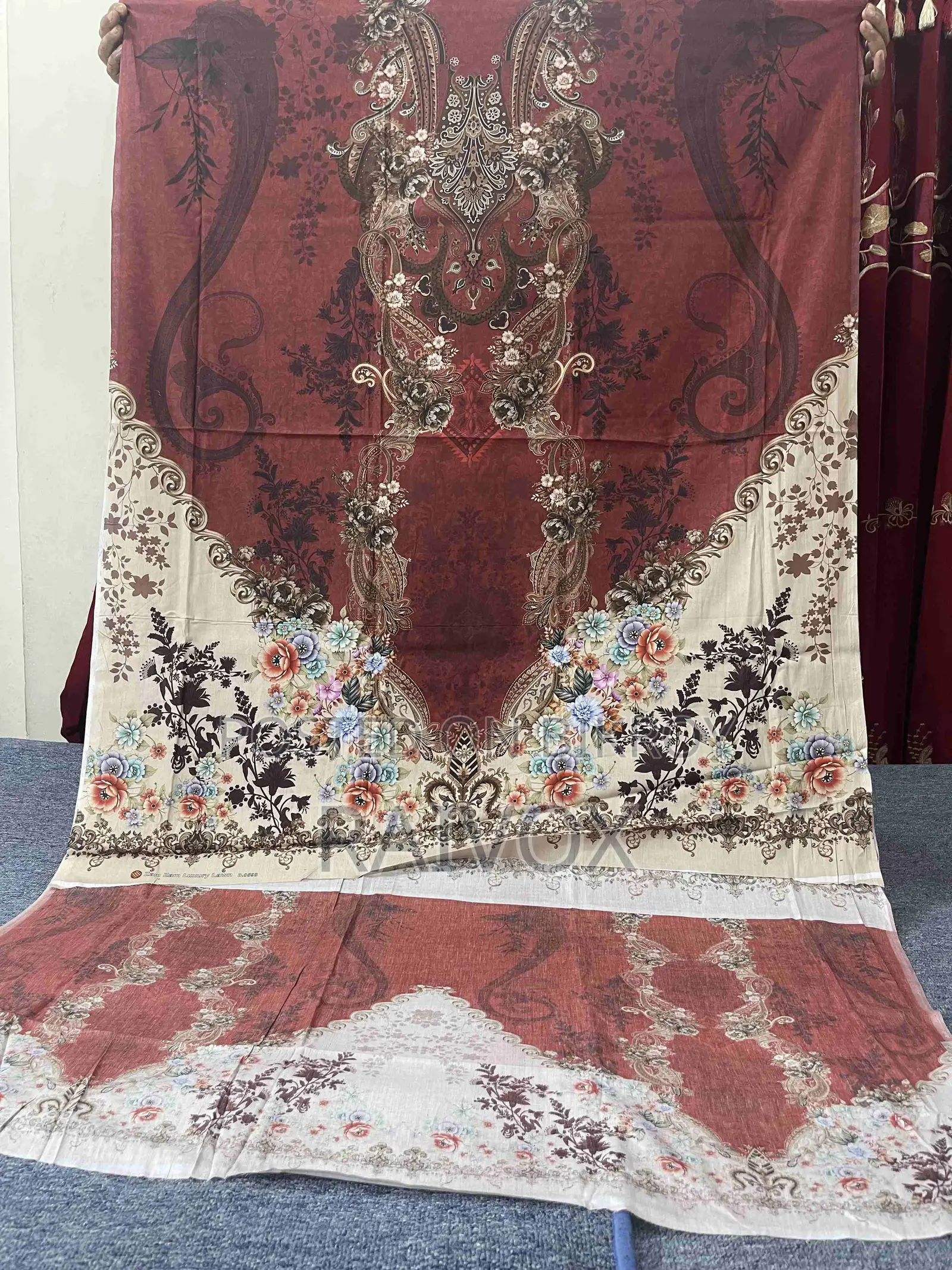 Deep Maroon Floral Zamzam Luxury Lawn Three Piece | 100% Pure Cotton