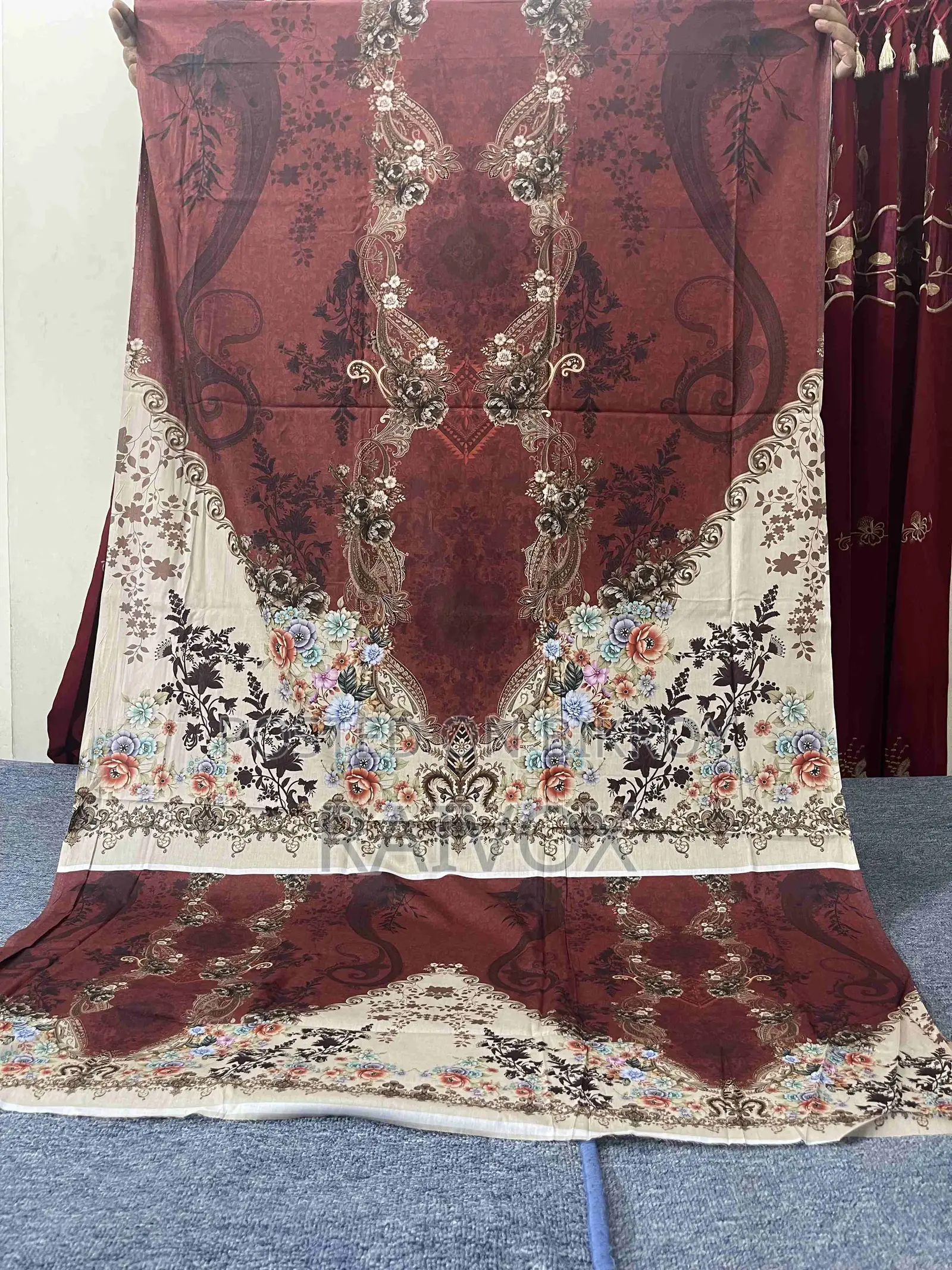 Deep Maroon Floral Zamzam Luxury Lawn Three Piece | 100% Pure Cotton