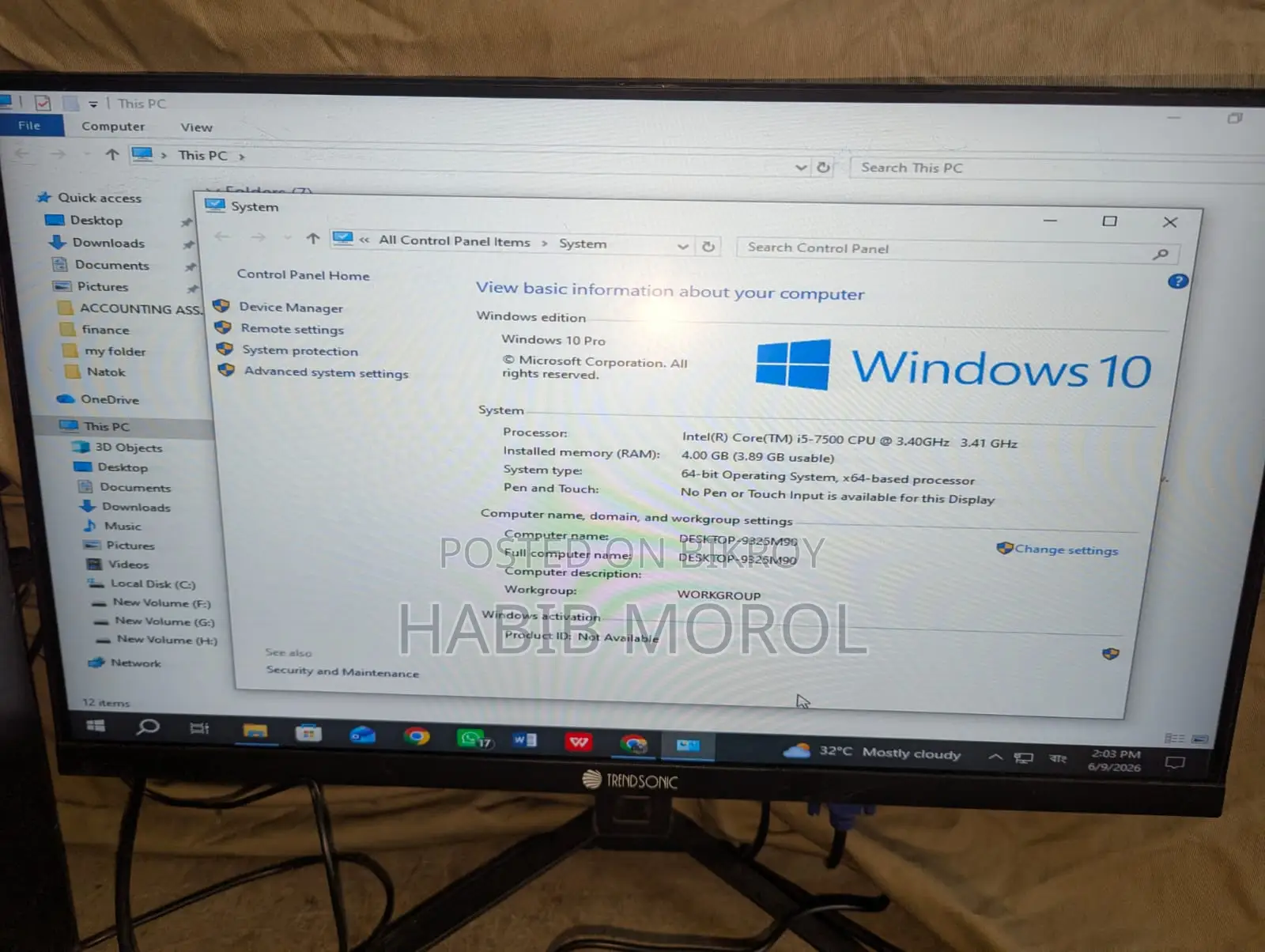 Desktop Computer HP ProDesk 400 G4 4GB Intel Core i5 SSD 128GB
