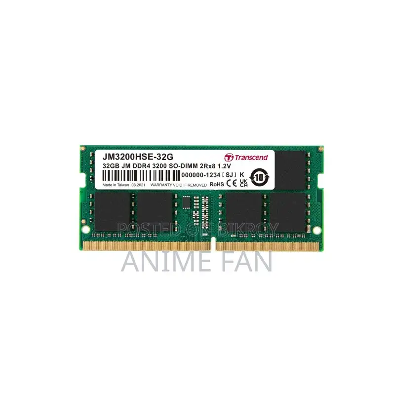 Transcend 32GB JM DDR4 3200MHz SO-DIMM 2Rx8 2Gx8 CL22 1.2V Laptop RAM