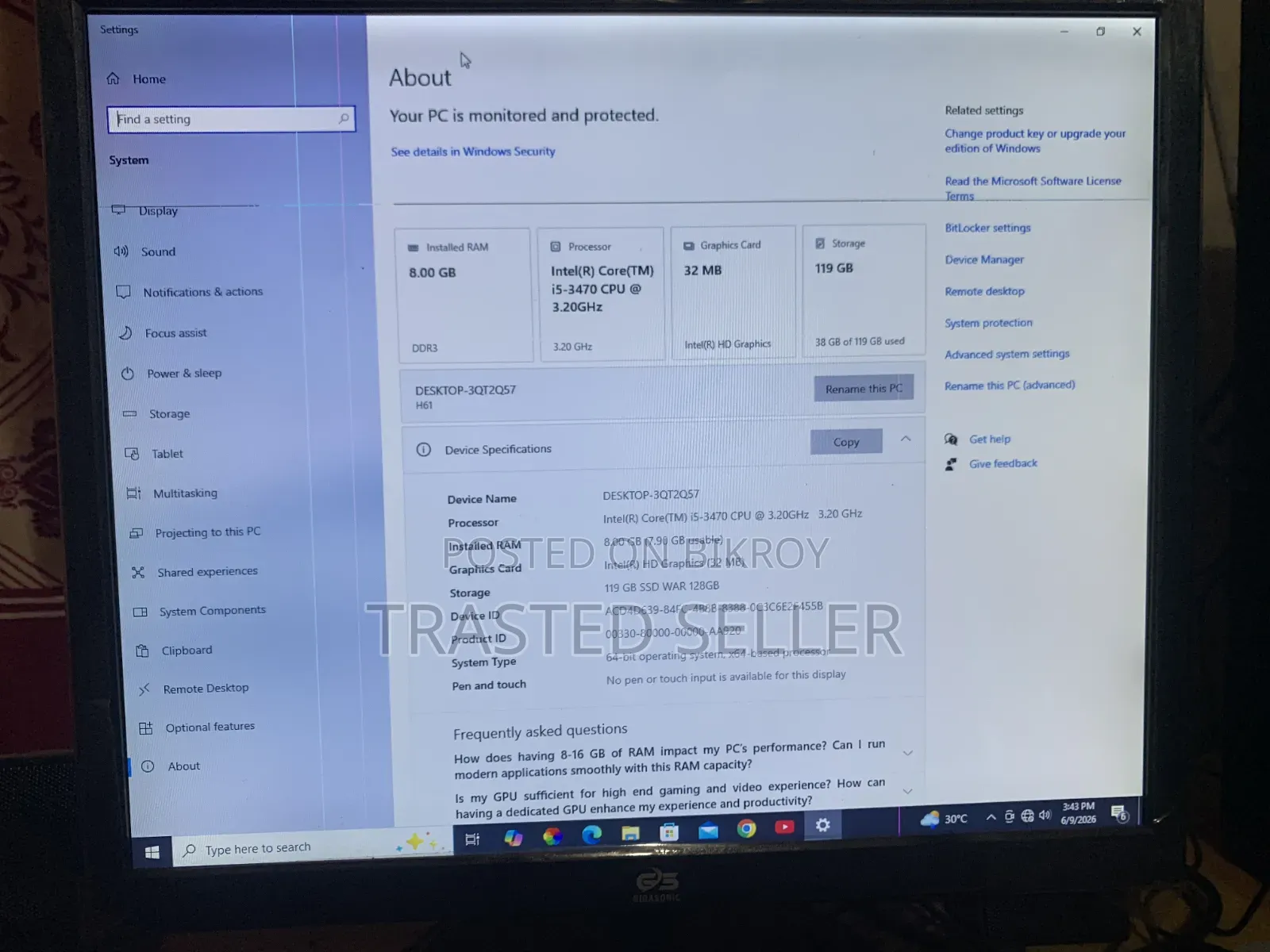 Desktop Computer 8GB Intel Core i5 SSD 128GB