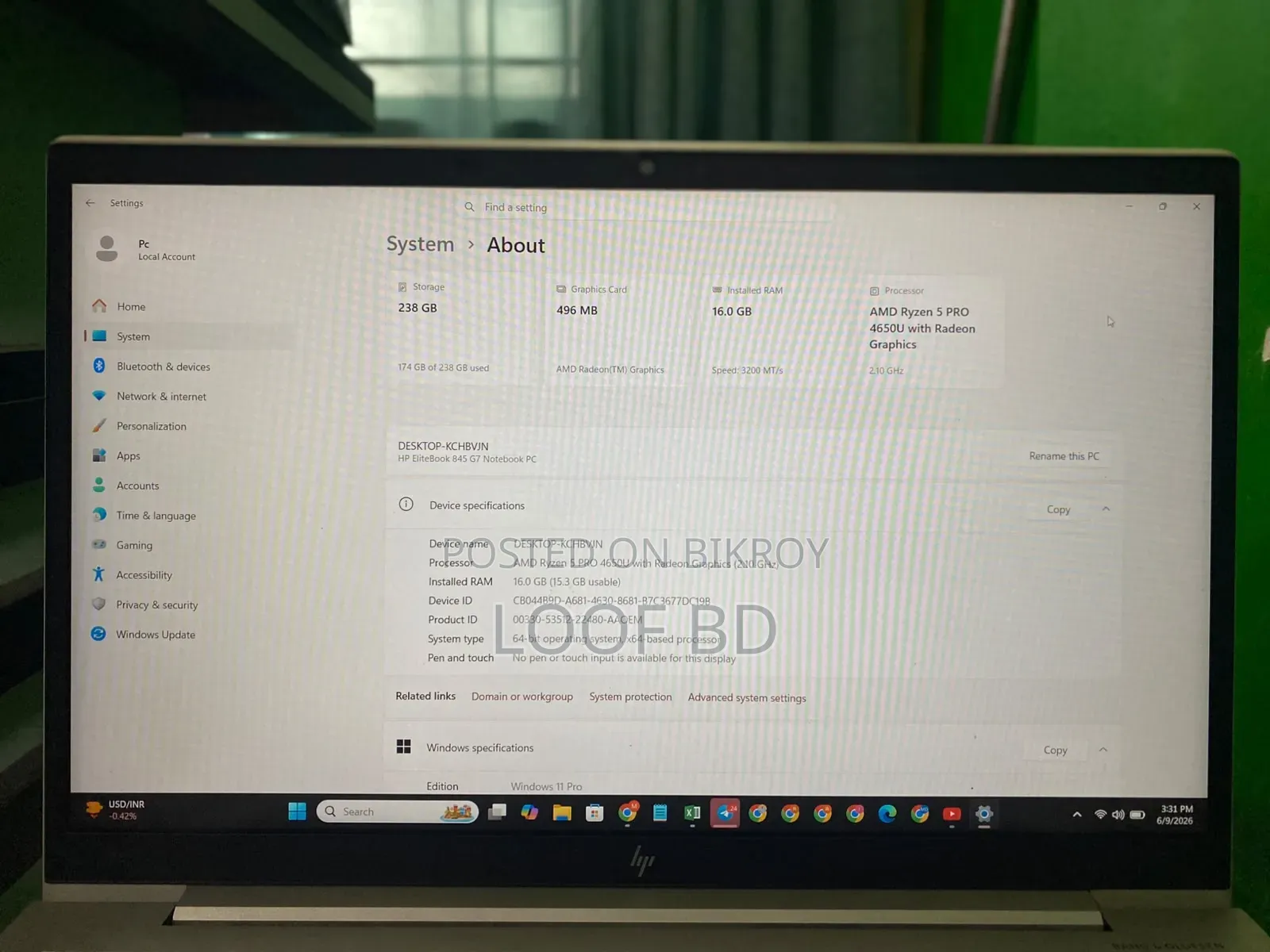 Laptop HP EliteBook 845 G7 16GB AMD Ryzen 5 HDD+SSD 256GB