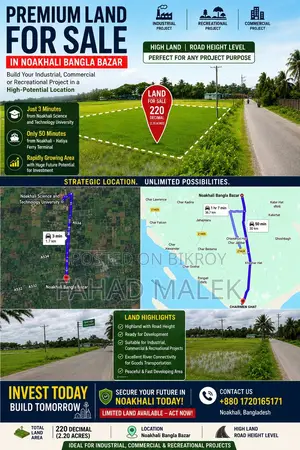 220 Decimal Prime Commercial Land Near Nstu – BDT 5 Lakh/Decimal