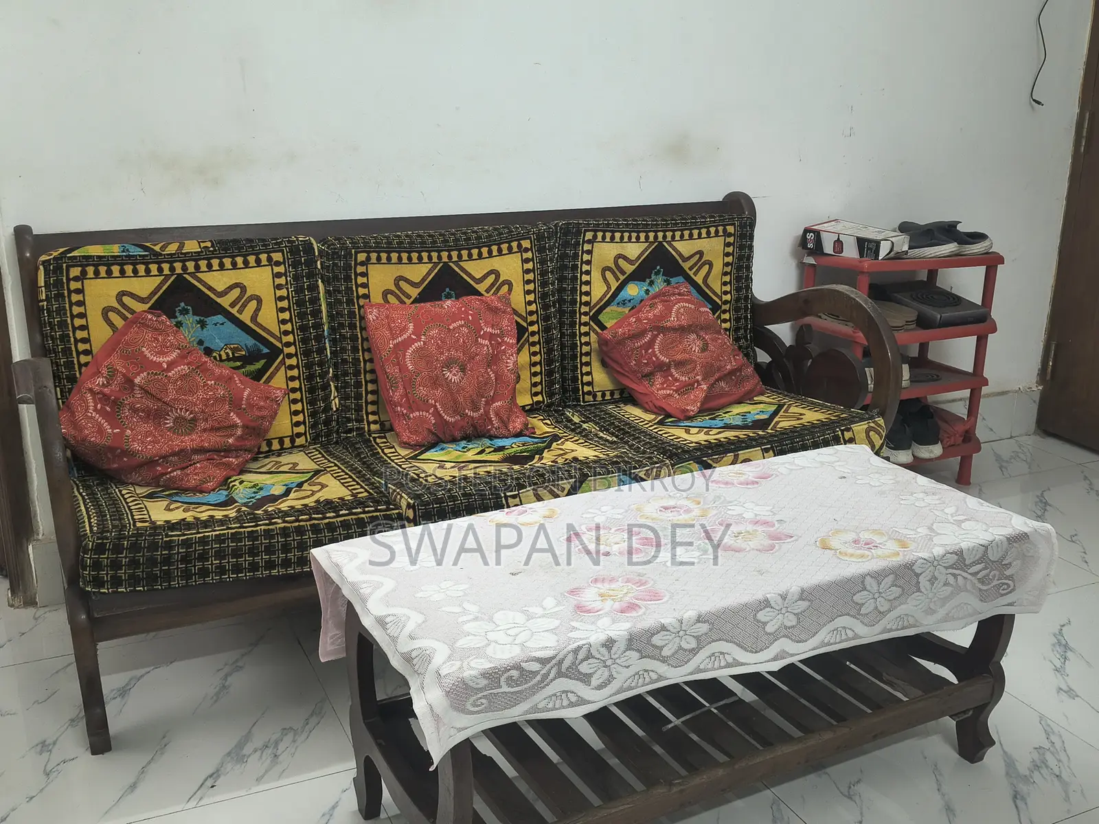 Old Mahogany Wood Sofa Set (3-Seater) and Coffee Table