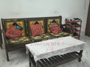 Old Mahogany Wood Sofa Set (3-Seater) and Coffee Table