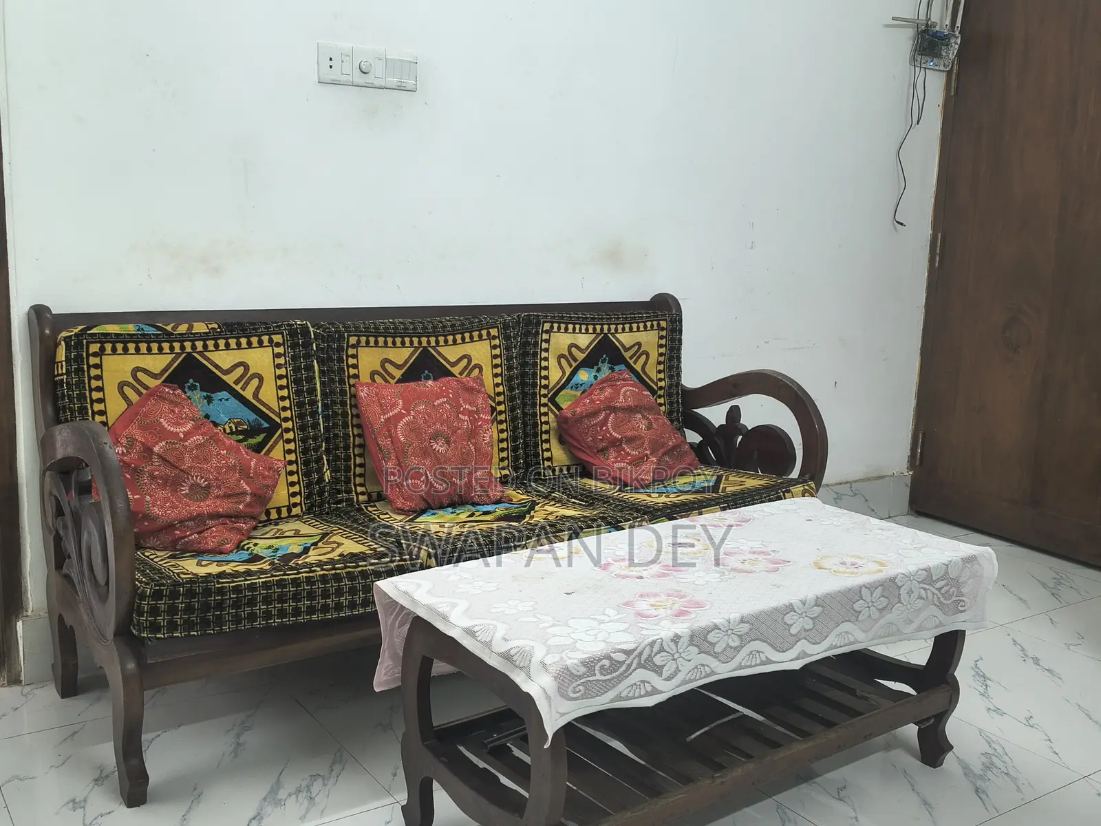 Old Mahogany Wood Sofa Set (3-Seater) and Coffee Table