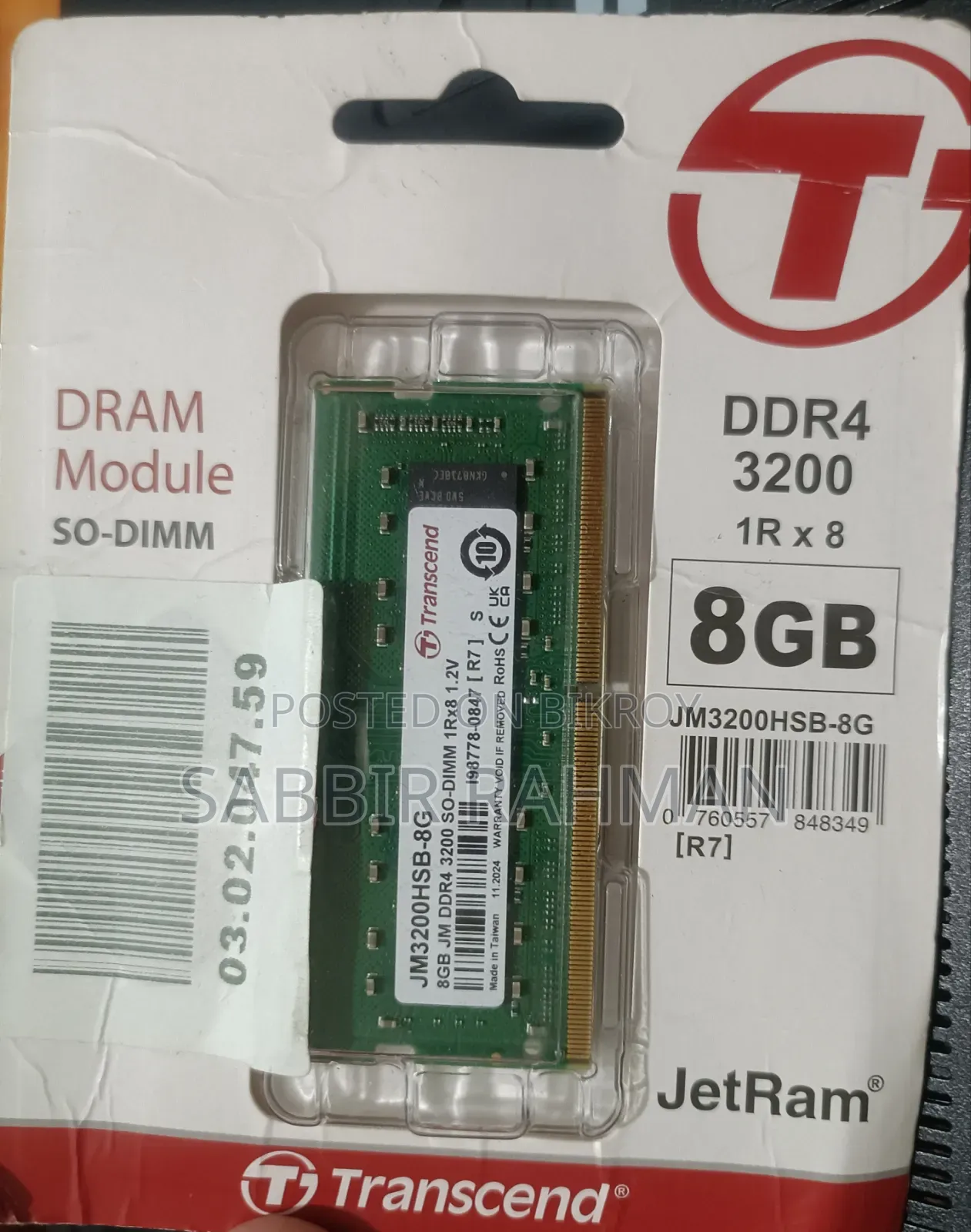 📌Sell Post
Transcend 8gb Ddr4 3200mhz Laptop Ram