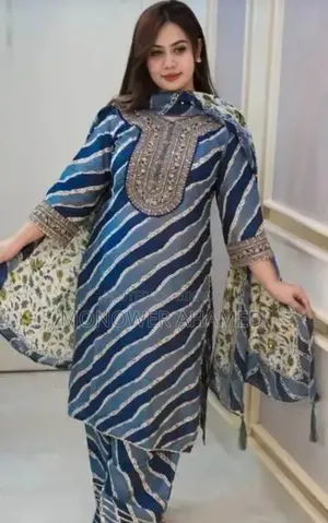 Blue Cotton Readymade Three-Piece