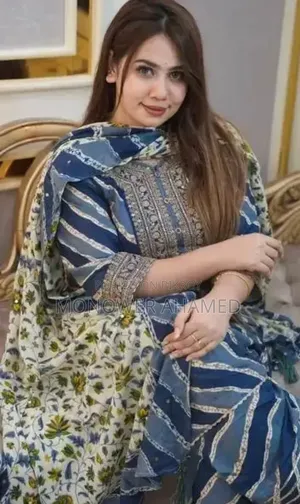 Blue Cotton Readymade Three-Piece