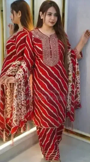 Red Cotton Readymade Three-Piece Set