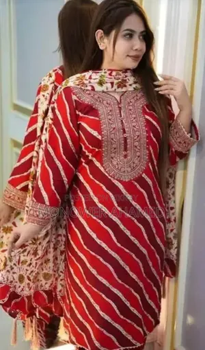 লাল রংঙের কটন রেডিমেড থ্রি পিস