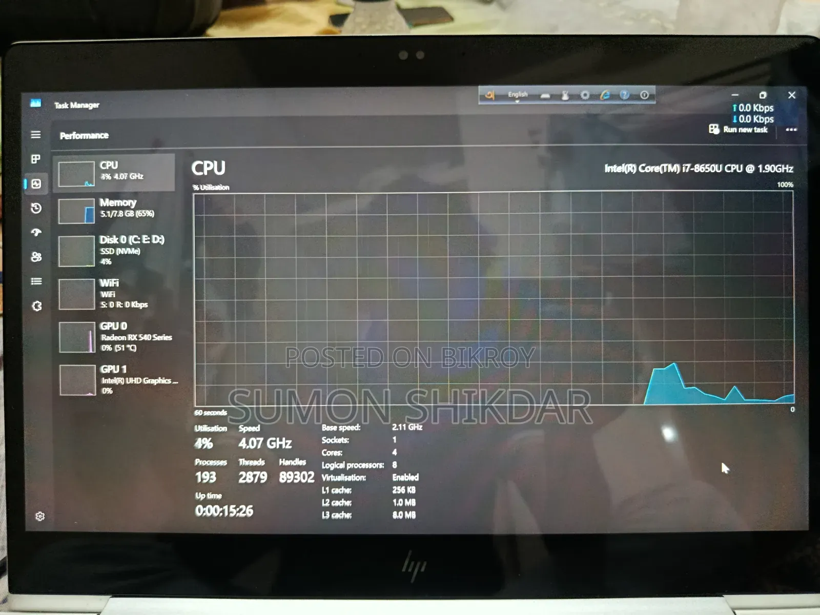 Laptop HP EliteBook 840 G5 8GB Intel Core i7 SSD 256GB