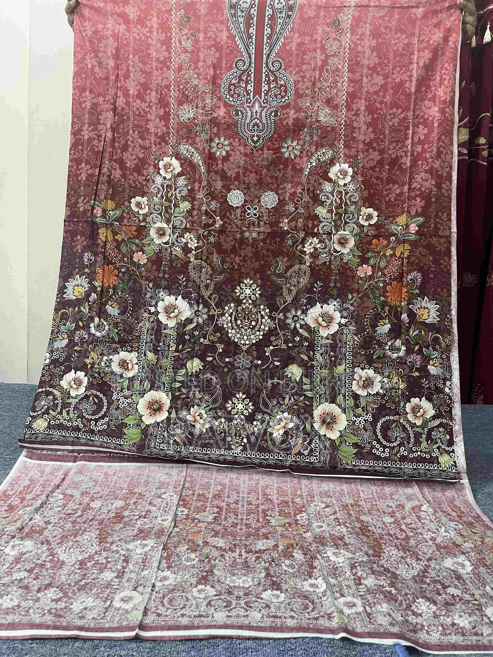 Zamzam Luxury Lawn Pure Cotton Unstitched Three Piece (Maroon/Pink)